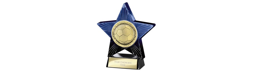 SUPERSTAR BLUE FOOTBALL RESIN TROPHY - 2 SIZES 11CM & 14CM SUPERSTAR BLUE FOOTBALL RESIN TROPHY - 2 SIZES 11CM & 14CM